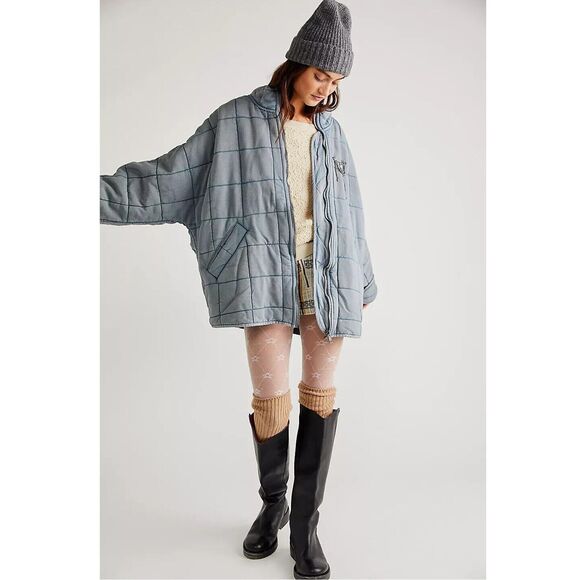 Free People Dolman Quilted Knit Jacket Top Oversized Zip-up Slouchy L NWD 277591